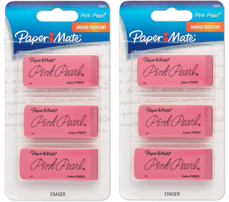 Paper Mate : Pink Pearl Eraser, Large, Three per Pack -:- Sold as 2 Packs of - 3 - / - Total of 6 Each by Paper Mate - Image 1